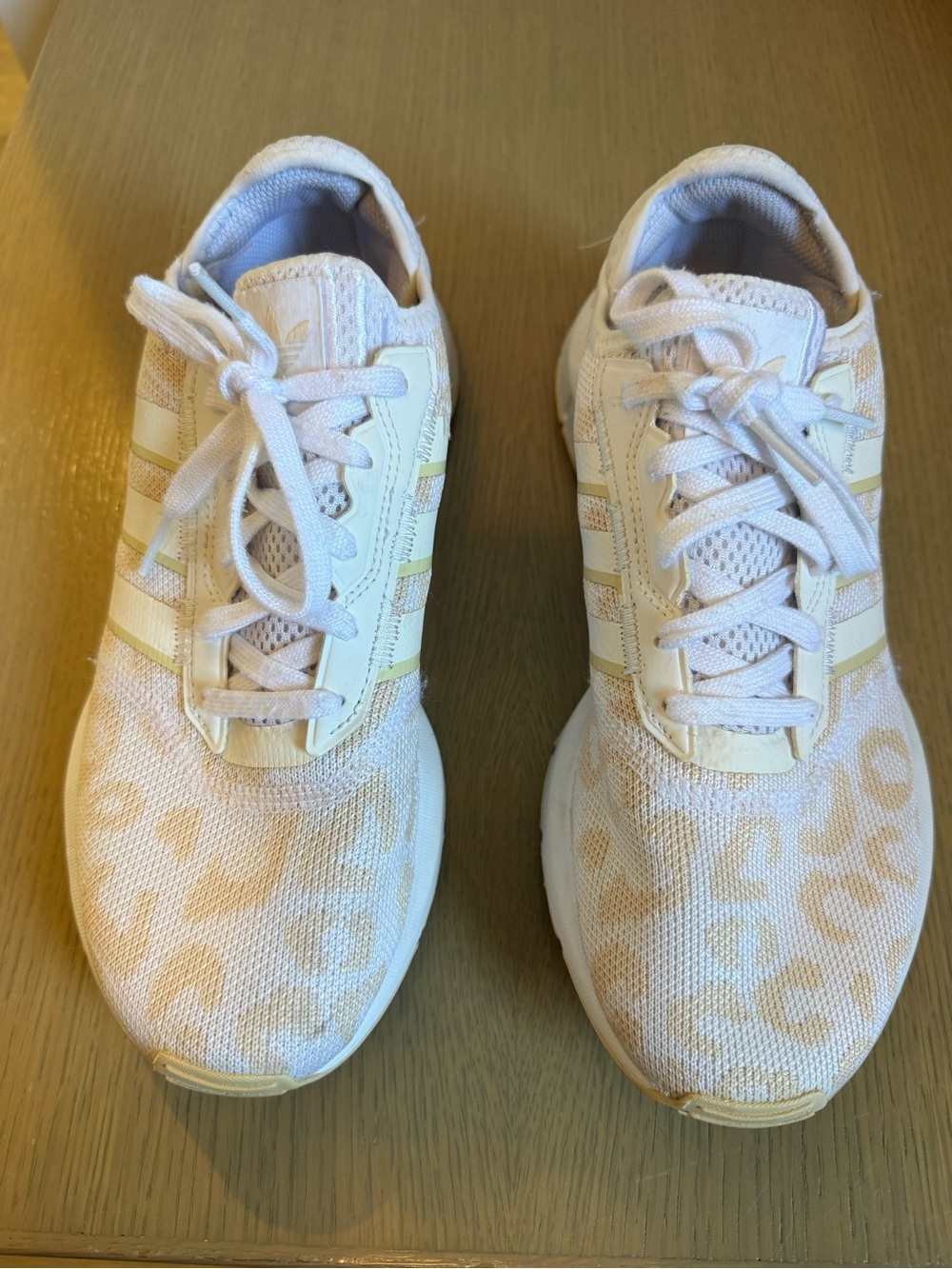 adidas Women's White and Light Beige Leopard-Print Athletic Sneakers